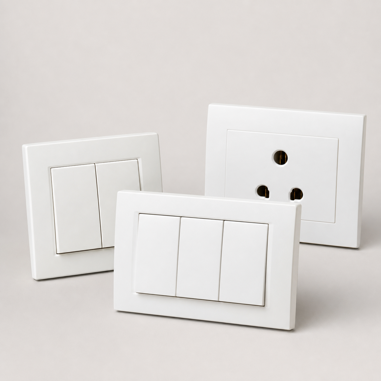 White modular electrical switches and sockets